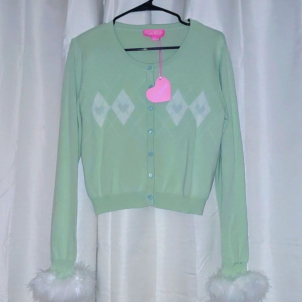 NWT Sugar Thrillz Dolls Kill Argyle Cardigan w/ Fuzzy Sleeves